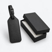 Black ALTAIR grained-leather luggage tag with its gift box